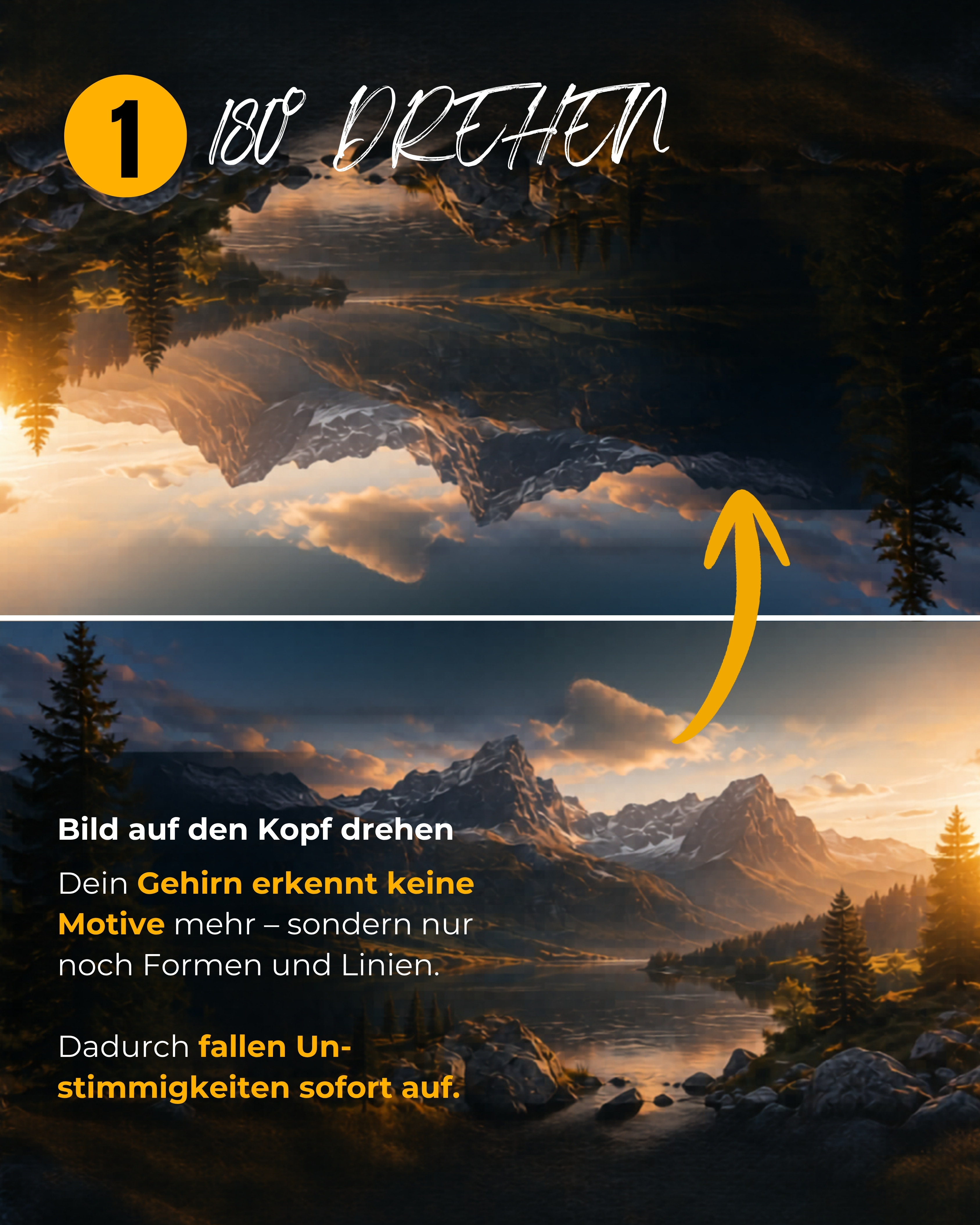 Auf dem Kopf erkennt das Auge keine Landschaft mehr – nur noch Formen, Flächen und Linien.